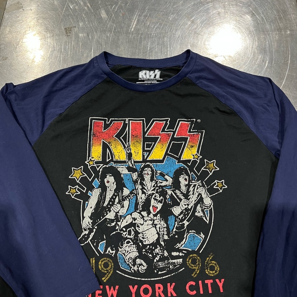 Kiss Black and Navy Long Sleeve Shirt Size L - Picture 2 of 4